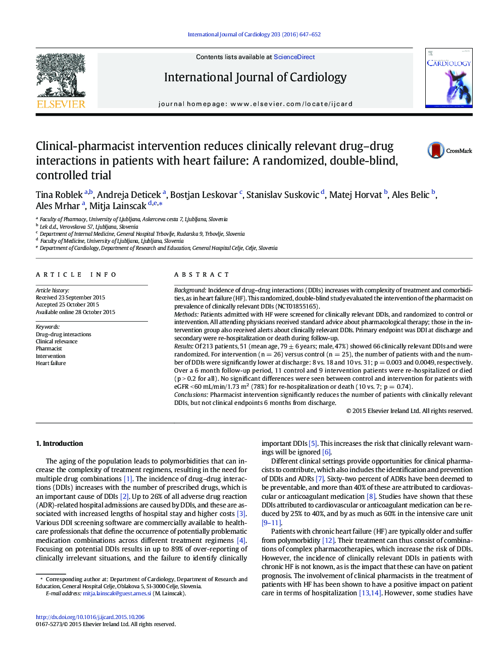 Clinical-pharmacist intervention reduces clinically relevant drug-drug interactions in patients with heart failure: A randomized, double-blind, controlled trial