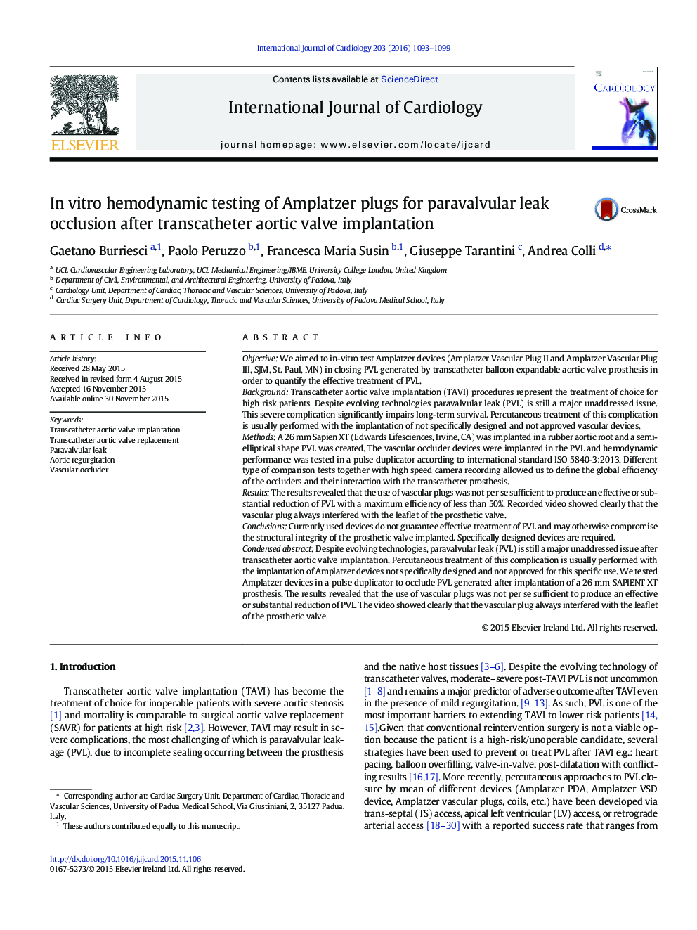 In vitro hemodynamic testing of Amplatzer plugs for paravalvular leak occlusion after transcatheter aortic valve implantation