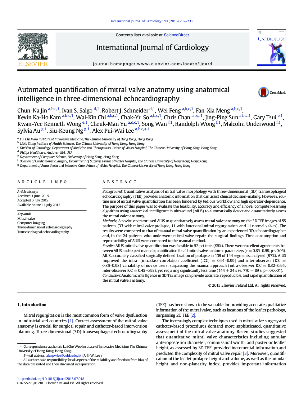 Automated quantification of mitral valve anatomy using anatomical intelligence in three-dimensional echocardiography