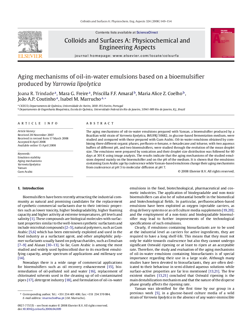 Aging mechanisms of oil-in-water emulsions based on a bioemulsifier produced by Yarrowia lipolytica