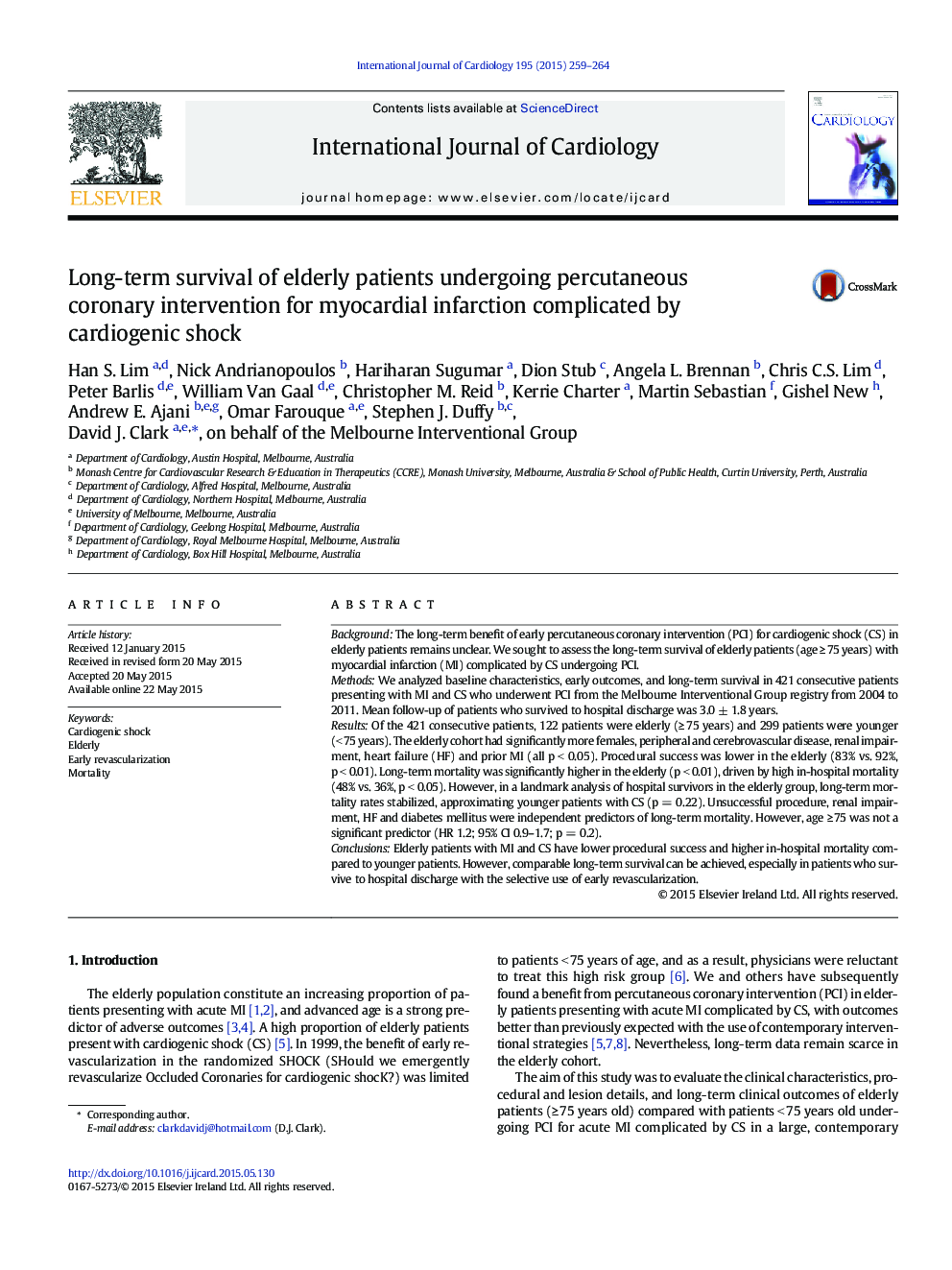 Long-term survival of elderly patients undergoing percutaneous coronary intervention for myocardial infarction complicated by cardiogenic shock