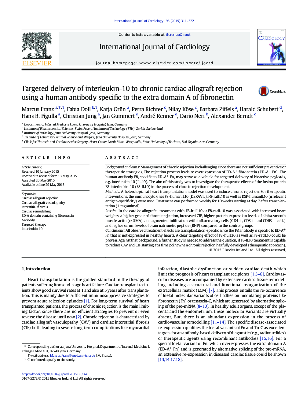 Targeted delivery of interleukin-10 to chronic cardiac allograft rejection using a human antibody specific to the extra domain A of fibronectin