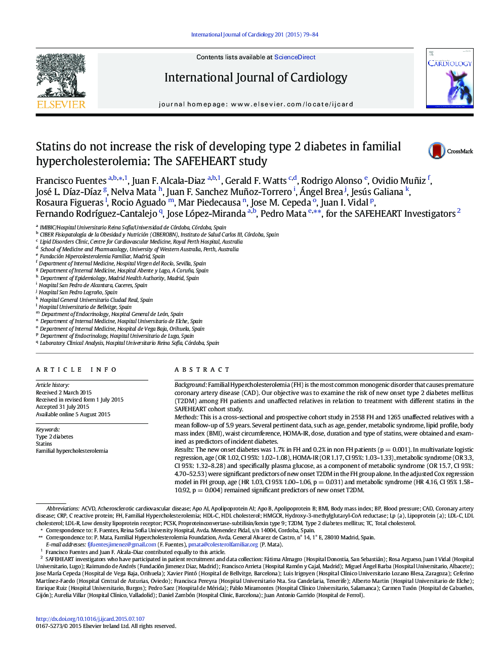 Statins do not increase the risk of developing type 2 diabetes in familial hypercholesterolemia: The SAFEHEART study