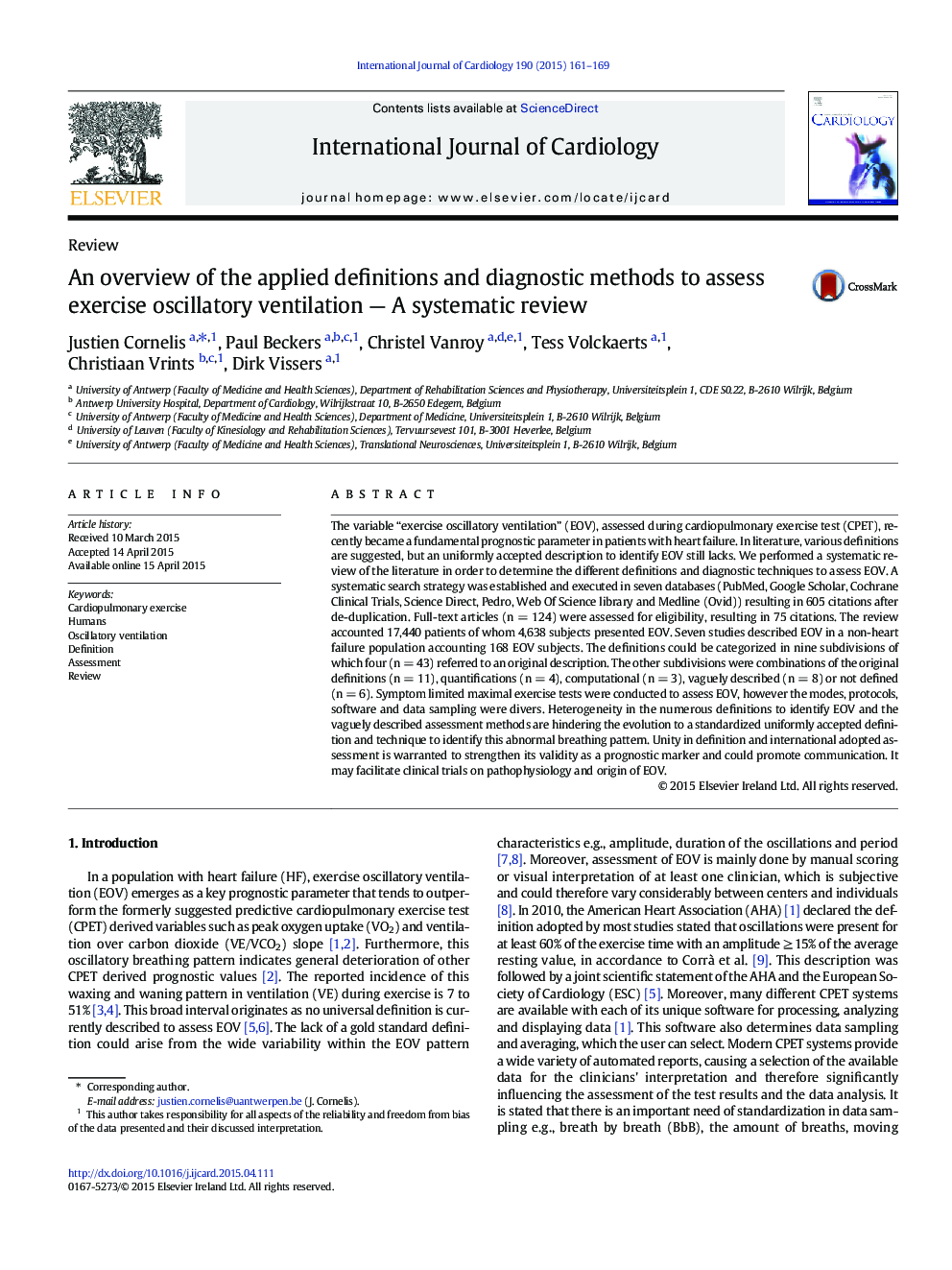 An overview of the applied definitions and diagnostic methods to assess exercise oscillatory ventilation - A systematic review