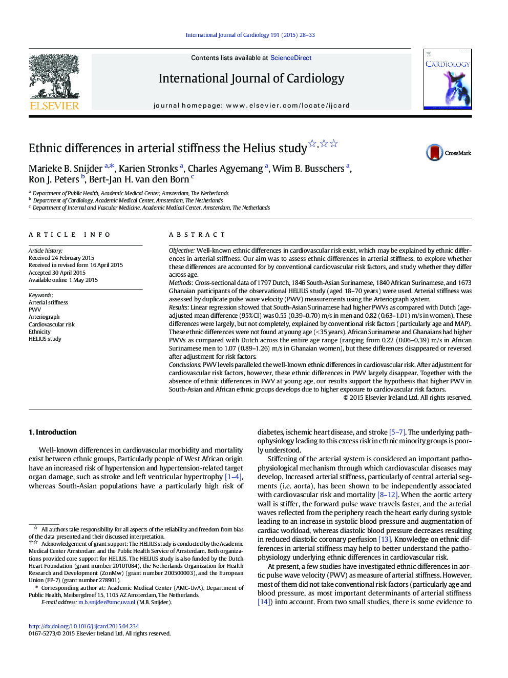 Ethnic differences in arterial stiffness the Helius study