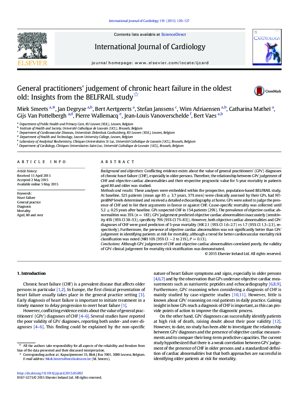 General practitioners' judgement of chronic heart failure in the oldest old: Insights from the BELFRAIL study