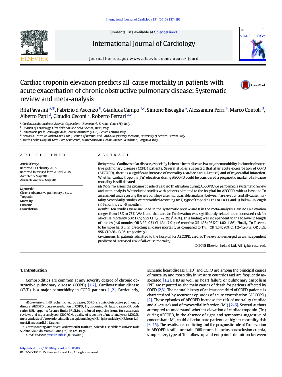 Cardiac troponin elevation predicts all-cause mortality in patients with acute exacerbation of chronic obstructive pulmonary disease: Systematic review and meta-analysis