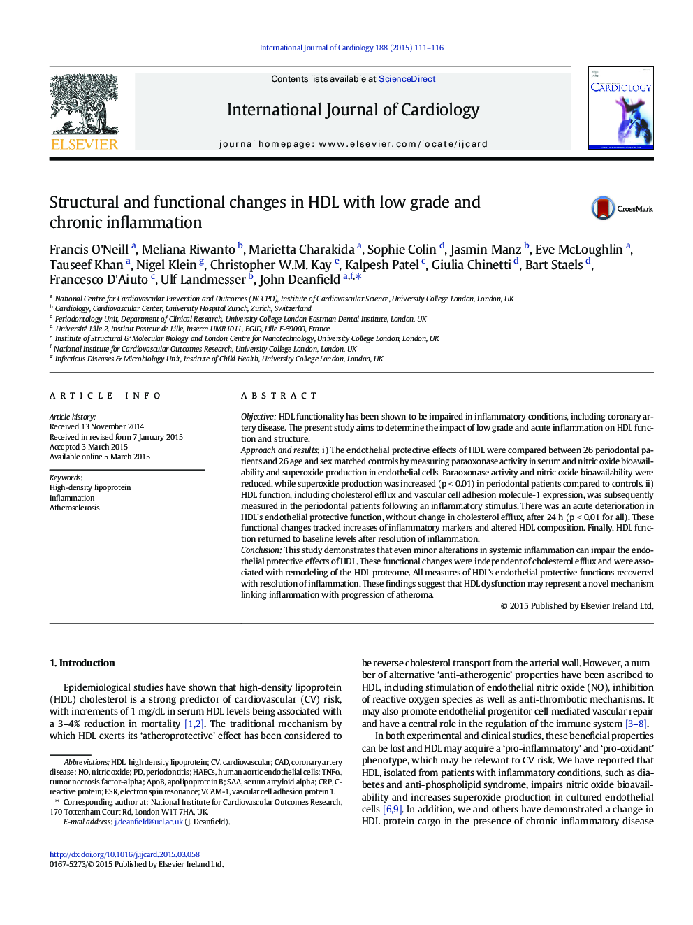 Structural and functional changes in HDL with low grade and chronic inflammation