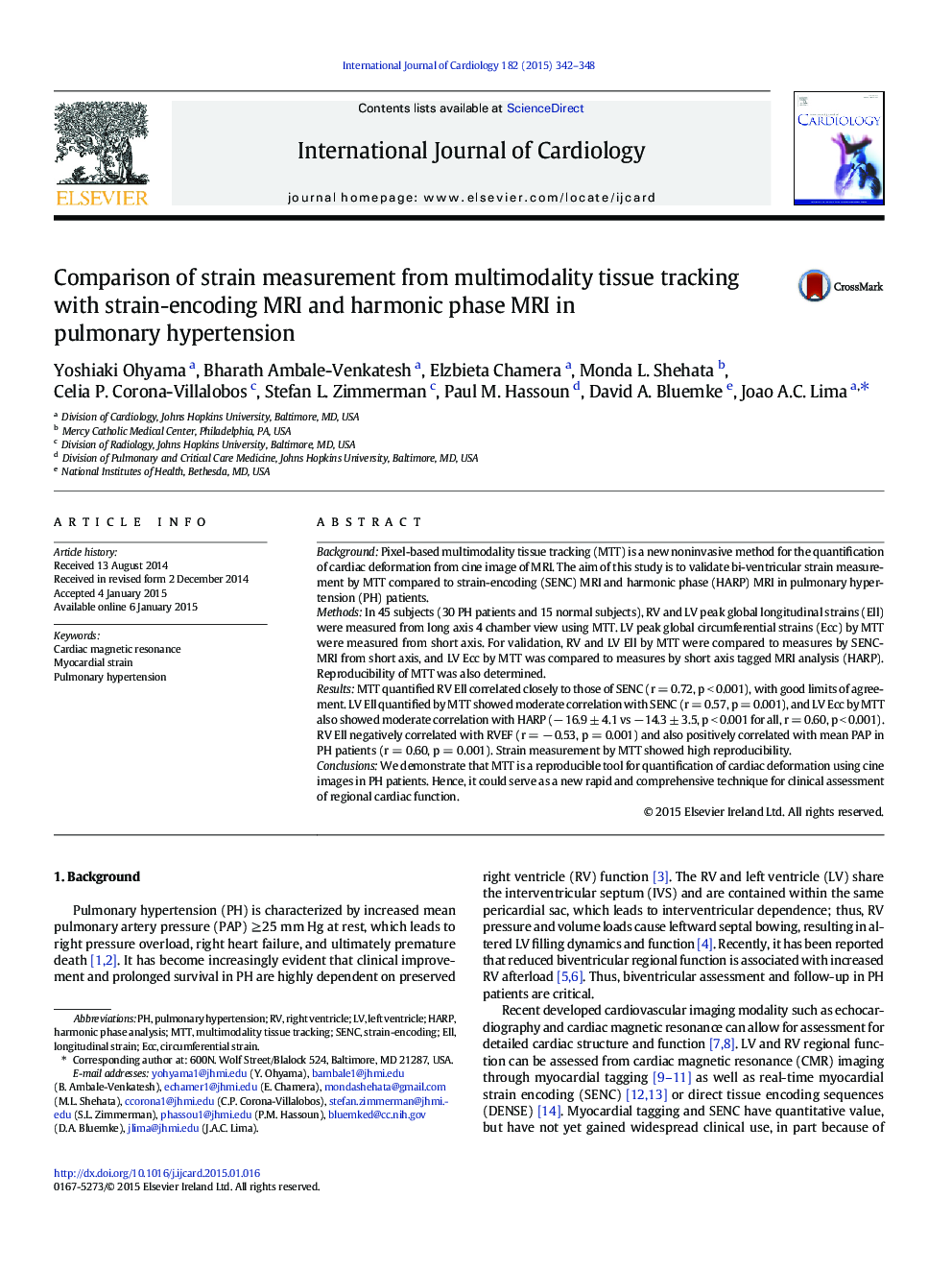 Comparison of strain measurement from multimodality tissue tracking with strain-encoding MRI and harmonic phase MRI in pulmonary hypertension