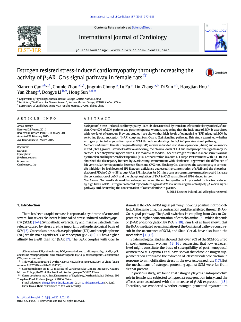 Estrogen resisted stress-induced cardiomyopathy through increasing the activity of Î²2AR-GÎ±s signal pathway in female rats