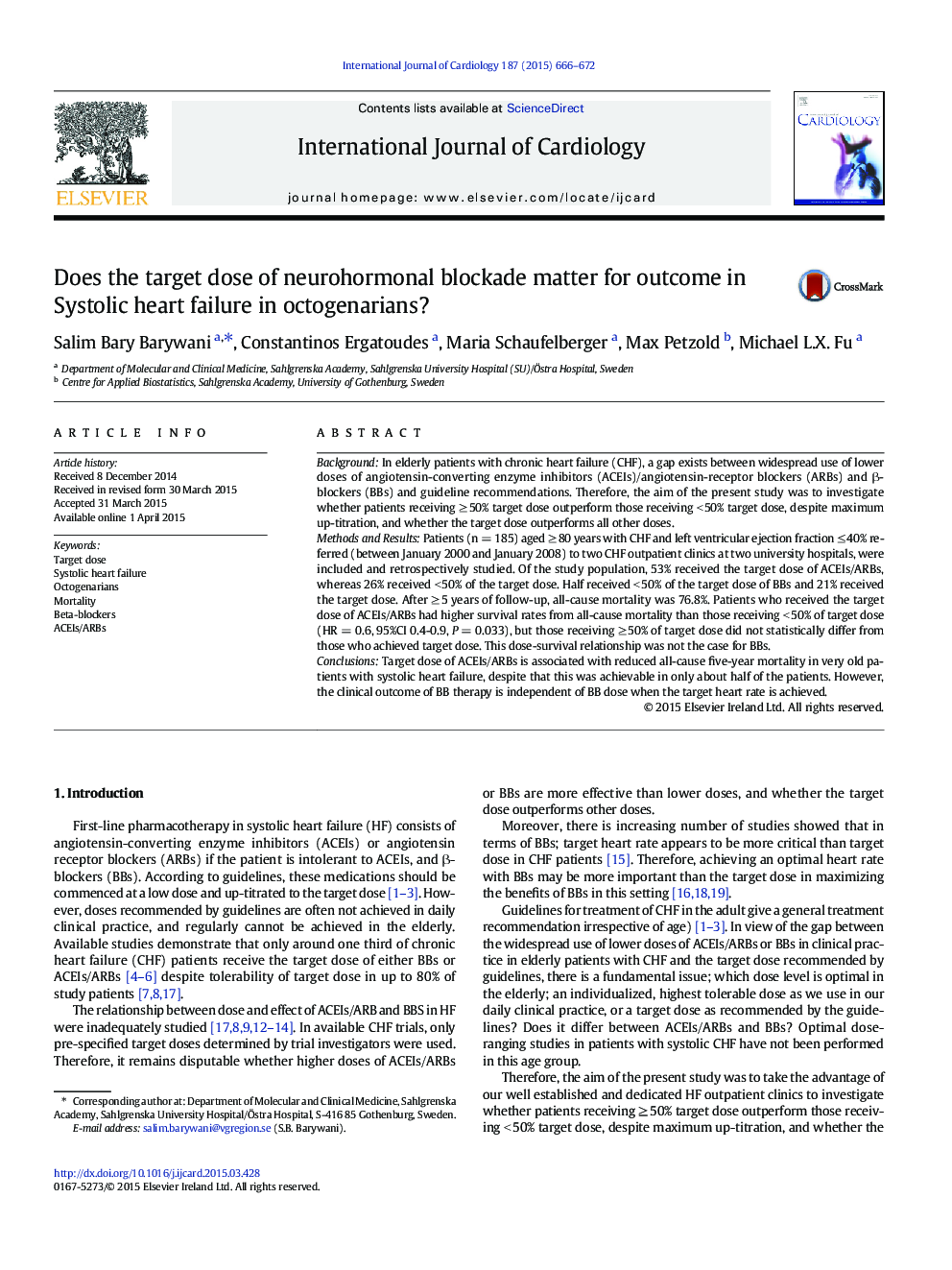 Does the target dose of neurohormonal blockade matter for outcome in Systolic heart failure in octogenarians?