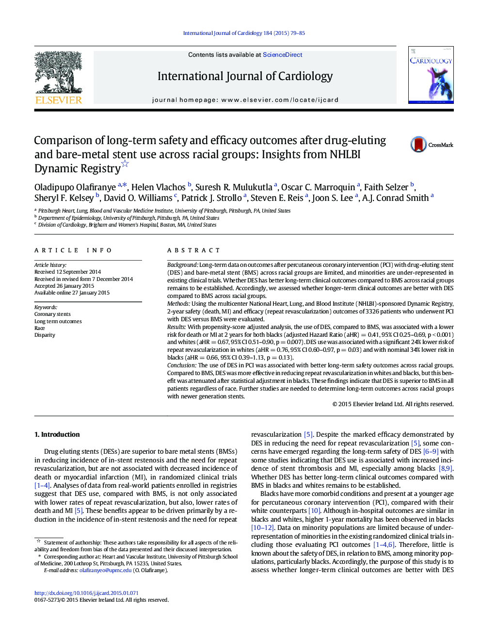 Comparison of long-term safety and efficacy outcomes after drug-eluting and bare-metal stent use across racial groups: Insights from NHLBI Dynamic Registry