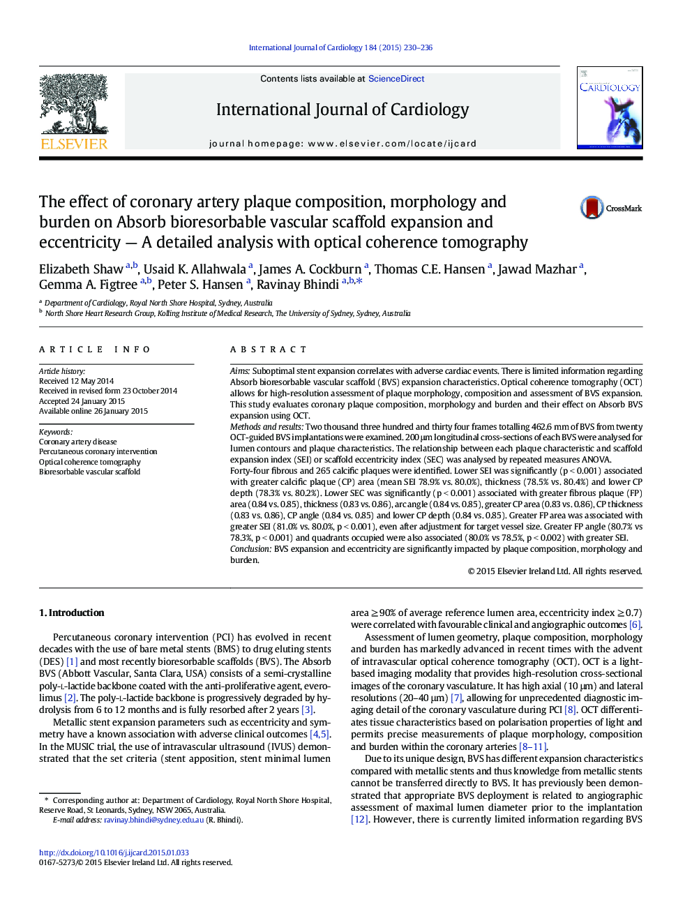 The effect of coronary artery plaque composition, morphology and burden on Absorb bioresorbable vascular scaffold expansion and eccentricity - A detailed analysis with optical coherence tomography