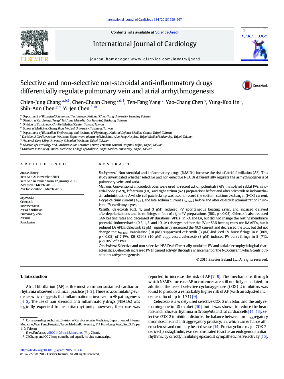 Selective and non-selective non-steroidal anti-inflammatory drugs differentially regulate pulmonary vein and atrial arrhythmogenesis