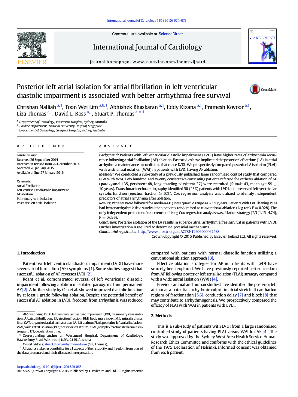 Posterior left atrial isolation for atrial fibrillation in left ventricular diastolic impairment is associated with better arrhythmia free survival