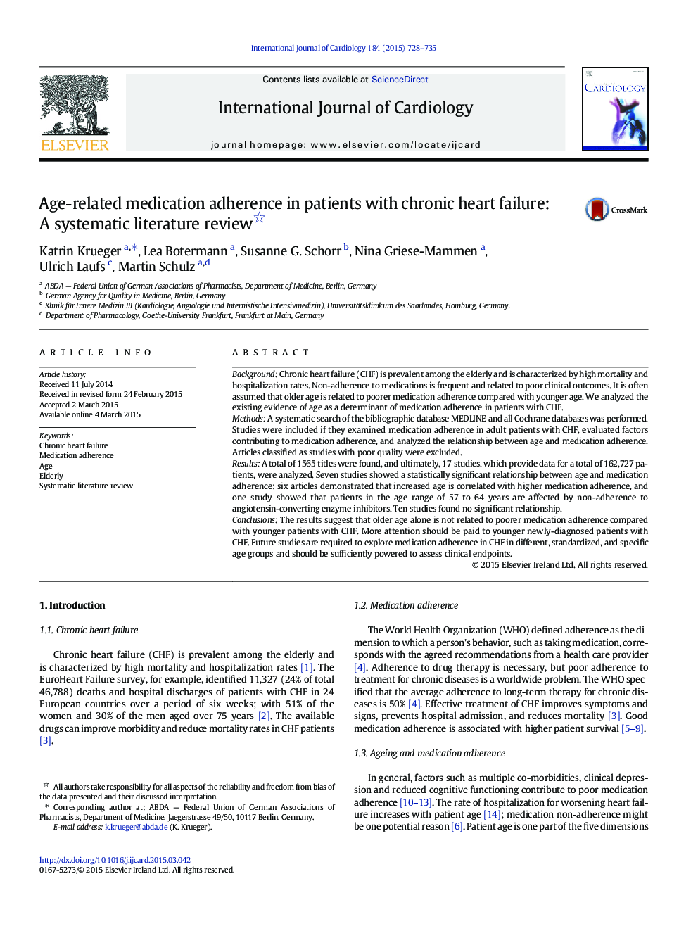 Age-related medication adherence in patients with chronic heart failure: A systematic literature review