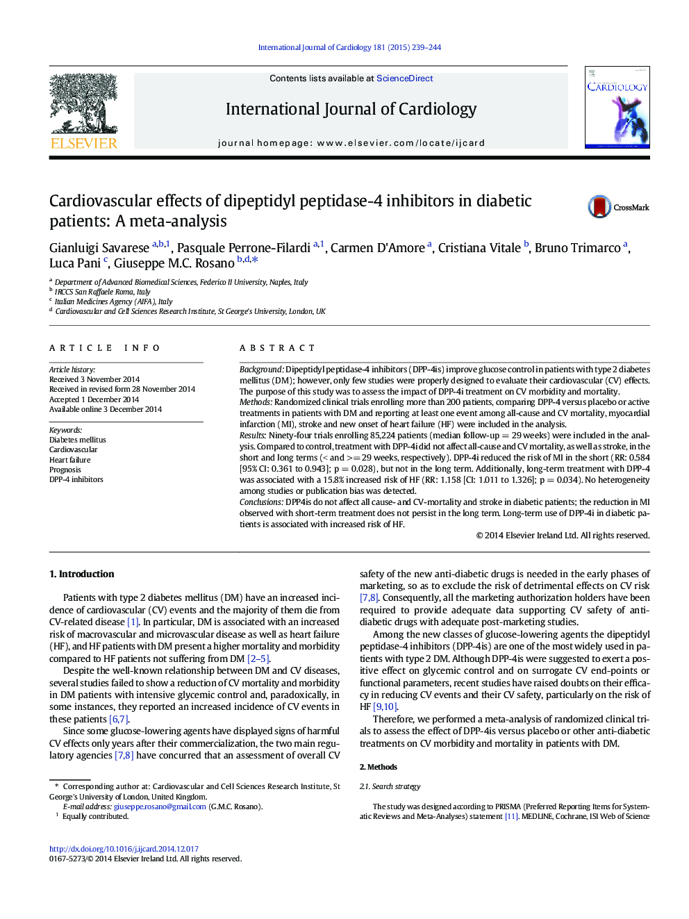 Cardiovascular effects of dipeptidyl peptidase-4 inhibitors in diabetic patients: A meta-analysis