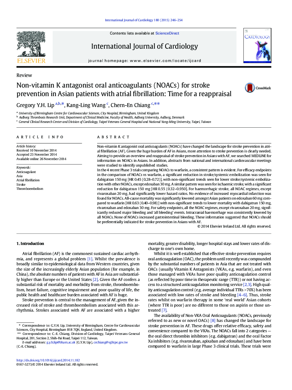 Non-vitamin K antagonist oral anticoagulants (NOACs) for stroke prevention in Asian patients with atrial fibrillation: Time for a reappraisal