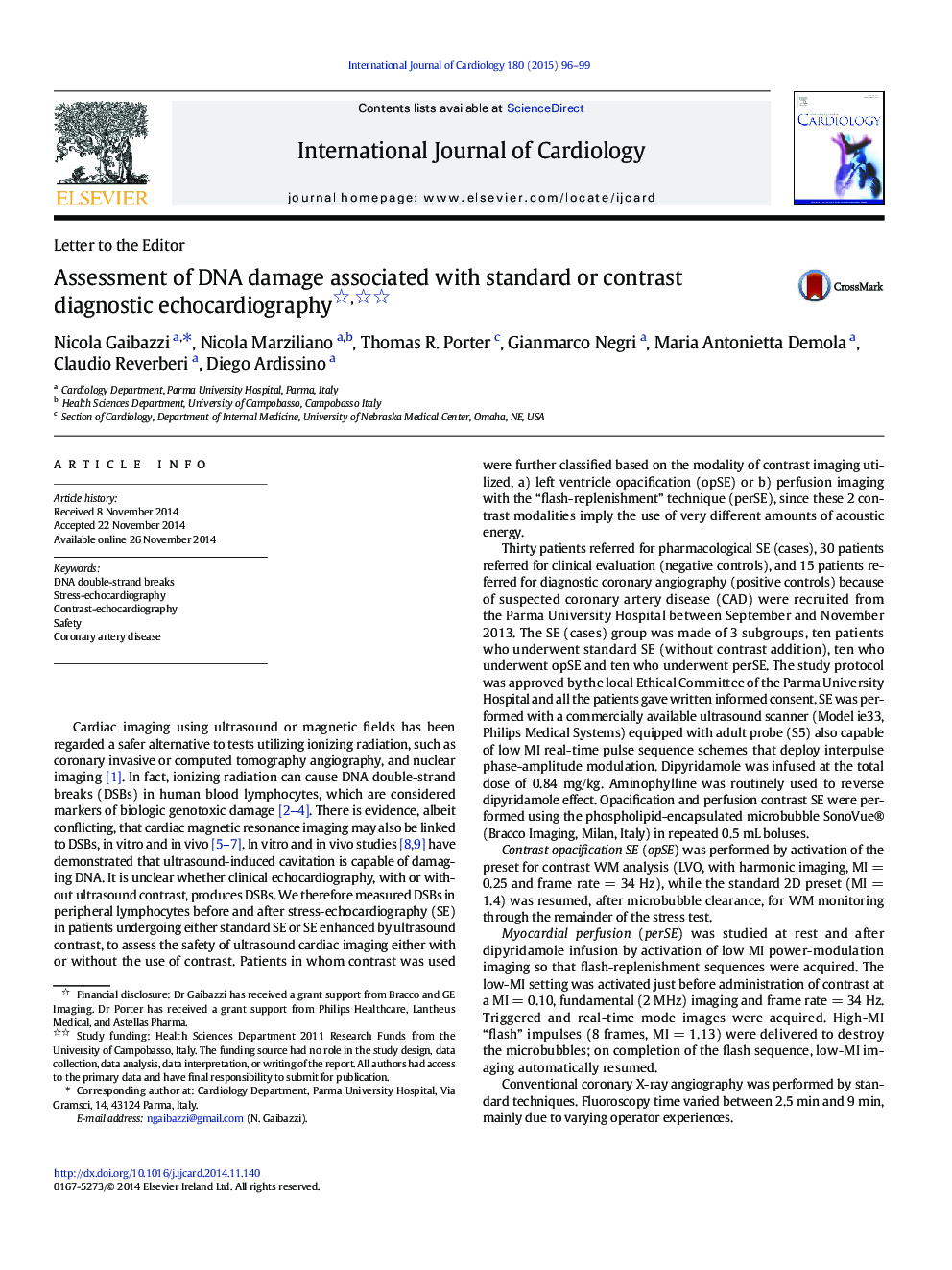 Assessment of DNA damage associated with standard or contrast diagnostic echocardiography