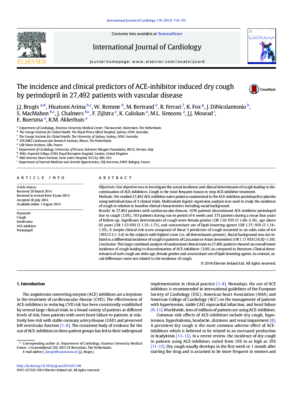 The incidence and clinical predictors of ACE-inhibitor induced dry cough by perindopril in 27,492 patients with vascular disease