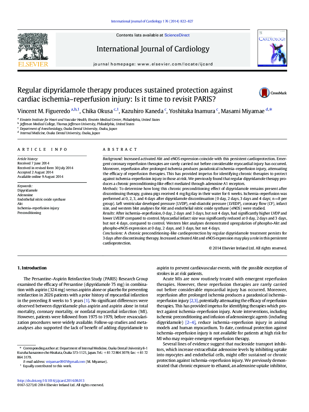 Regular dipyridamole therapy produces sustained protection against cardiac ischemia-reperfusion injury: Is it time to revisit PARIS?