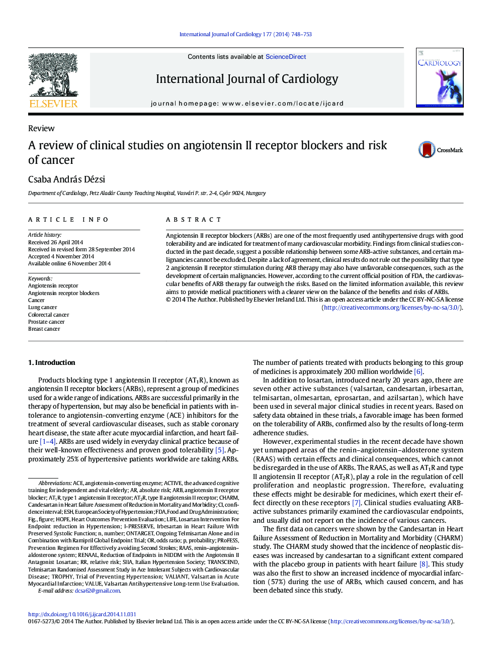 A review of clinical studies on angiotensin II receptor blockers and risk of cancer