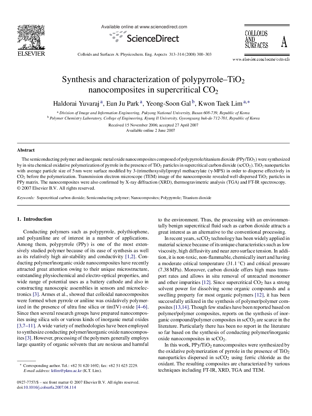 Synthesis and characterization of polypyrrole–TiO2 nanocomposites in supercritical CO2