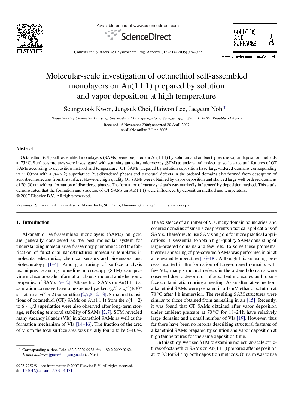 Molecular-scale investigation of octanethiol self-assembled monolayers on Au(1 1 1) prepared by solution and vapor deposition at high temperature