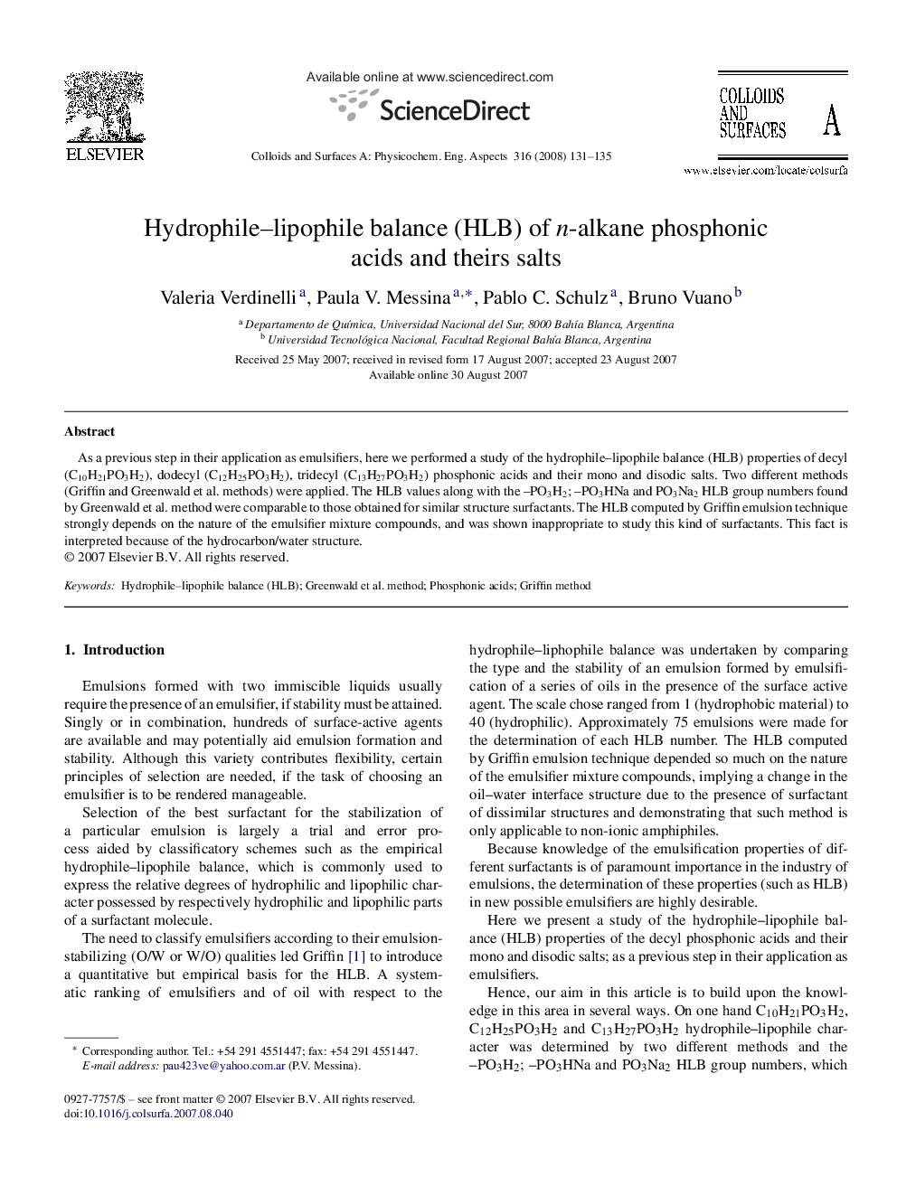 Hydrophile–lipophile balance (HLB) of n-alkane phosphonic acids and theirs salts