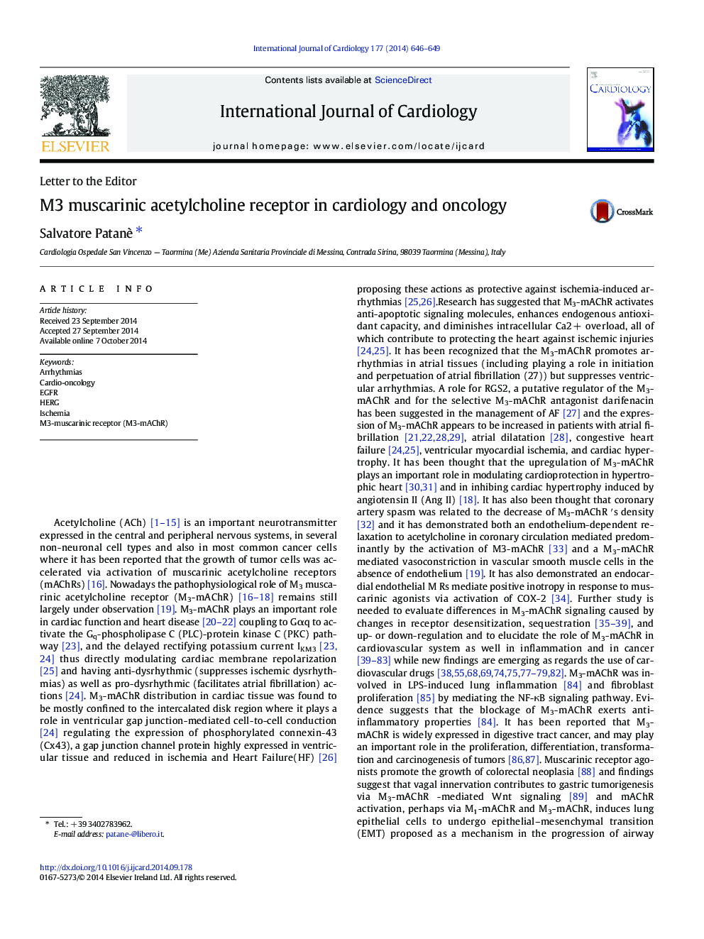 M3 muscarinic acetylcholine receptor in cardiology and oncology