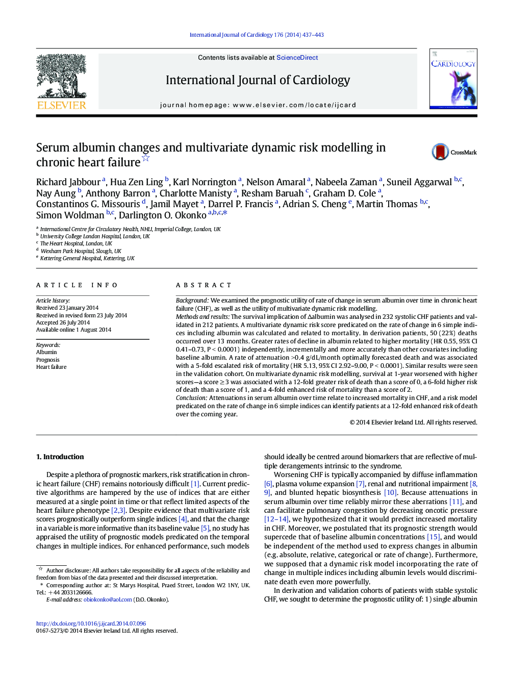 Serum albumin changes and multivariate dynamic risk modelling in chronic heart failure