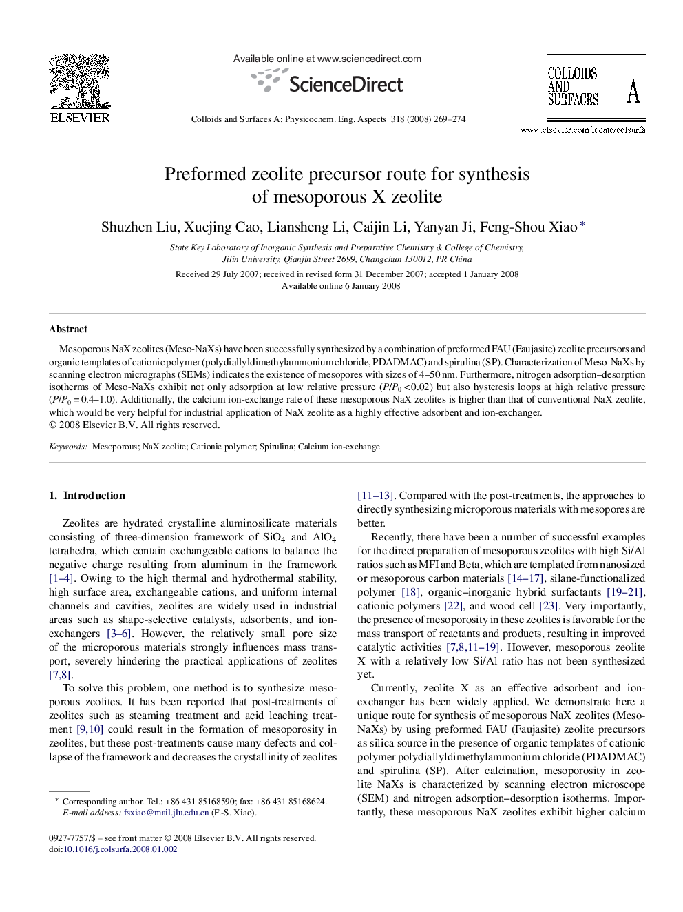 Preformed zeolite precursor route for synthesis of mesoporous X zeolite