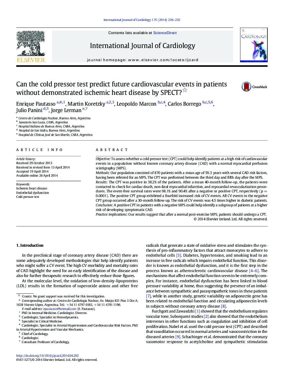 Can the cold pressor test predict future cardiovascular events in patients without demonstrated ischemic heart disease by SPECT?