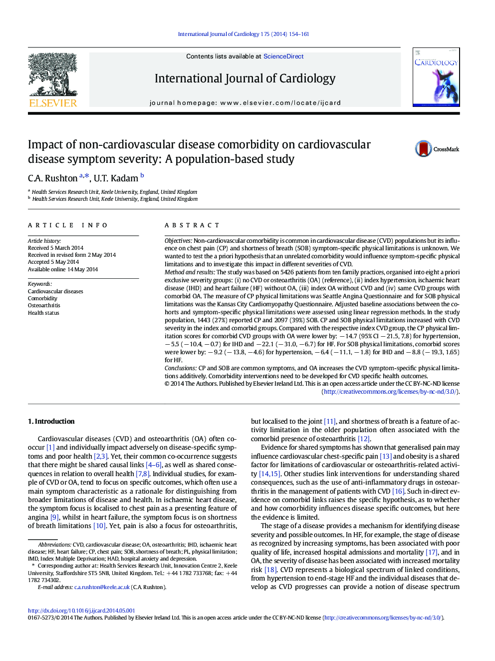 Impact of non-cardiovascular disease comorbidity on cardiovascular disease symptom severity: A population-based study