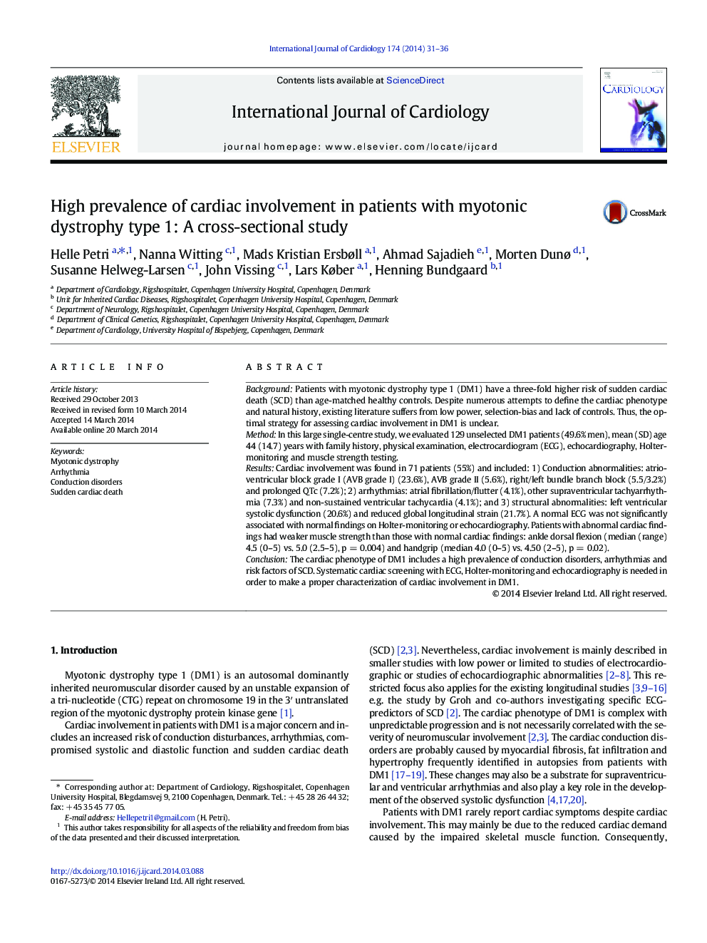 High prevalence of cardiac involvement in patients with myotonic dystrophy type 1: A cross-sectional study