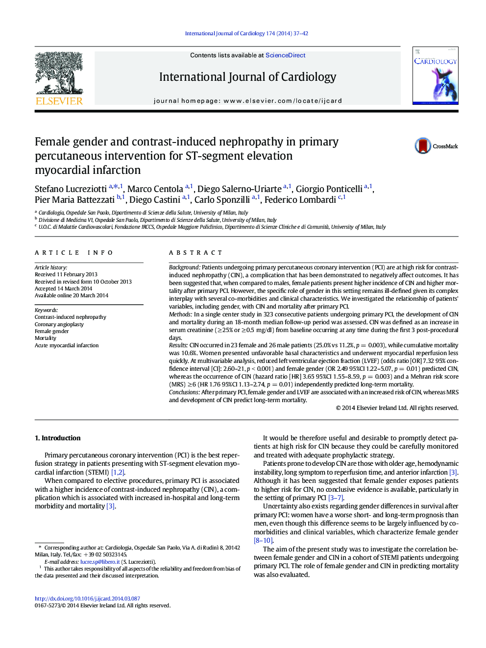 Female gender and contrast-induced nephropathy in primary percutaneous intervention for ST-segment elevation myocardial infarction