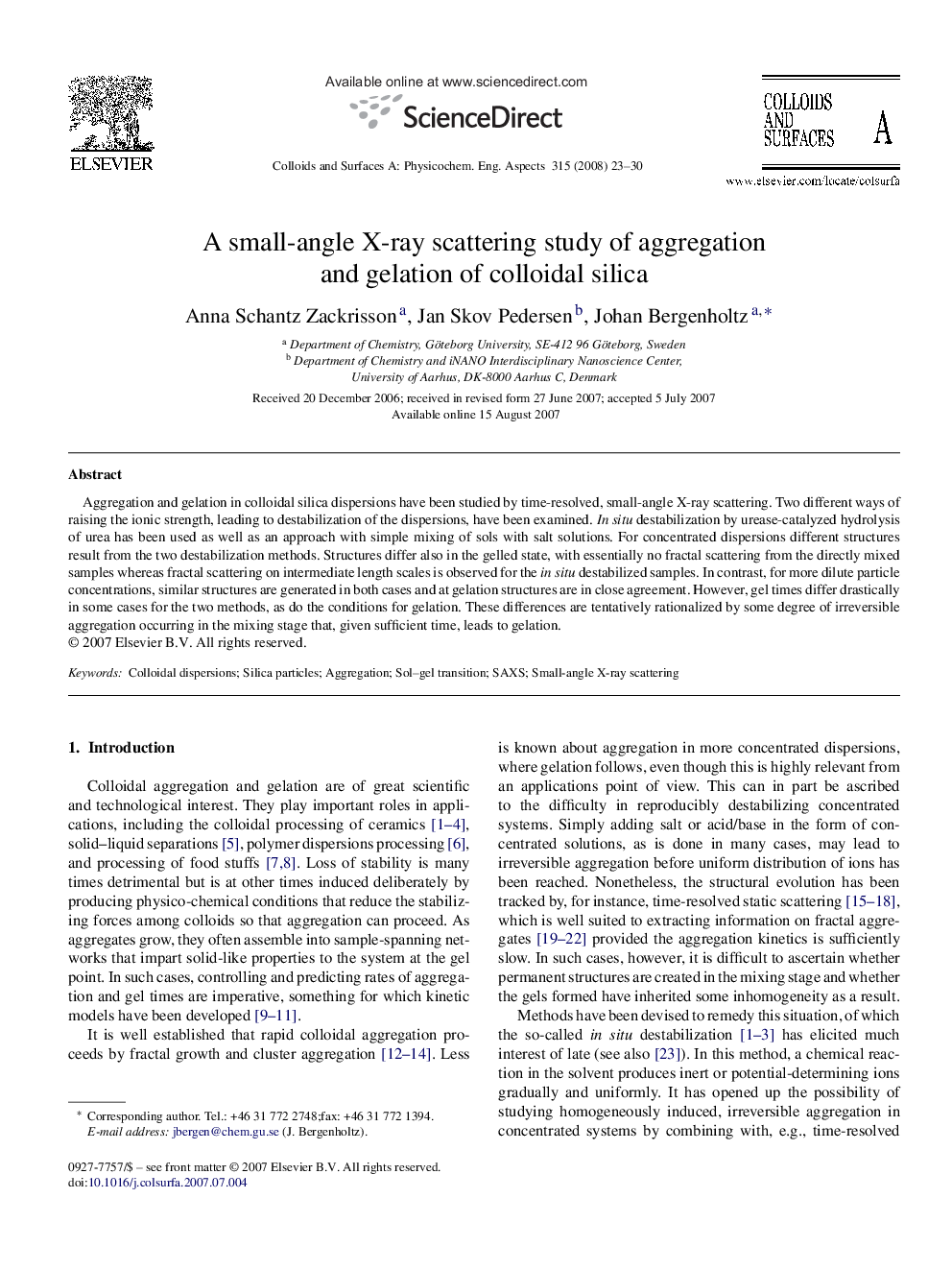 A small-angle X-ray scattering study of aggregation and gelation of colloidal silica