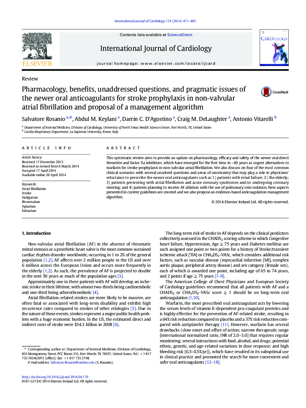 Pharmacology, benefits, unaddressed questions, and pragmatic issues of the newer oral anticoagulants for stroke prophylaxis in non-valvular atrial fibrillation and proposal of a management algorithm