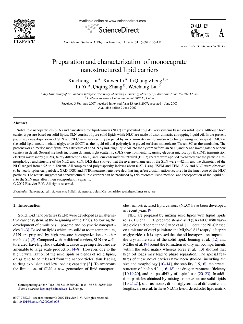 Preparation and characterization of monocaprate nanostructured lipid carriers