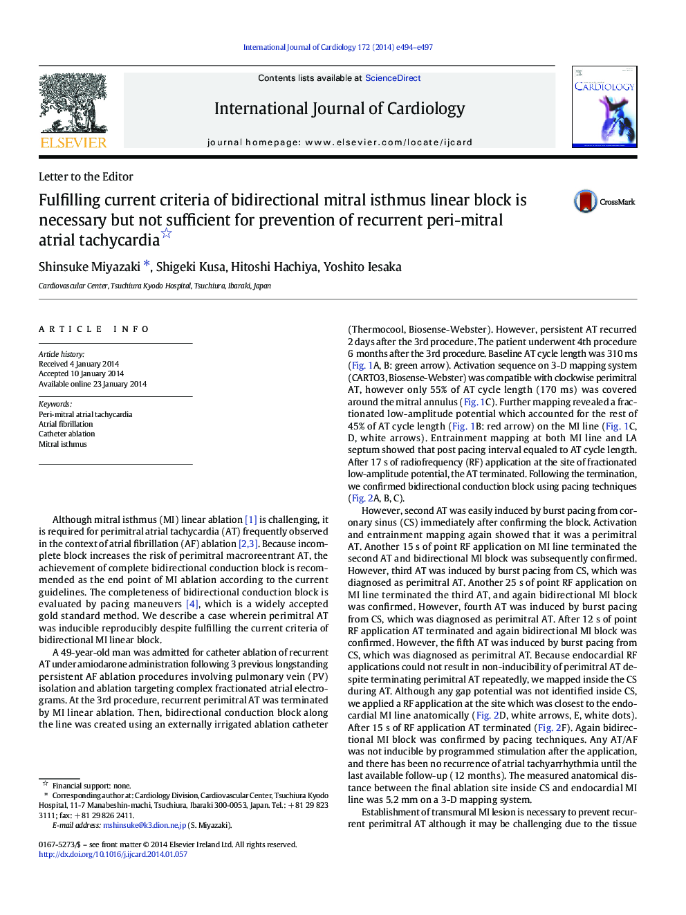 Fulfilling current criteria of bidirectional mitral isthmus linear block is necessary but not sufficient for prevention of recurrent peri-mitral atrial tachycardia