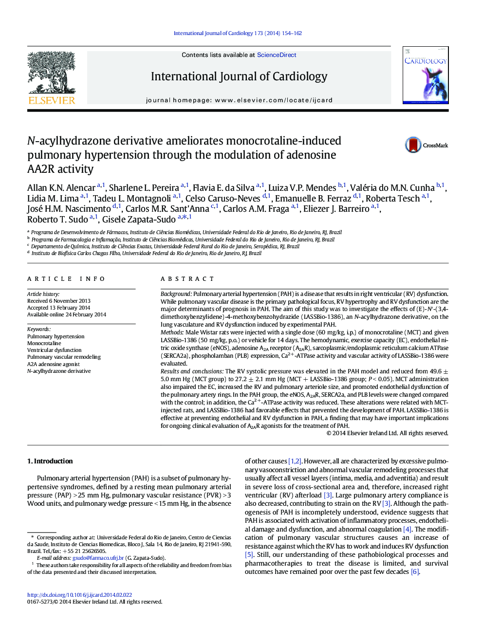 N-acylhydrazone derivative ameliorates monocrotaline-induced pulmonary hypertension through the modulation of adenosine AA2R activity