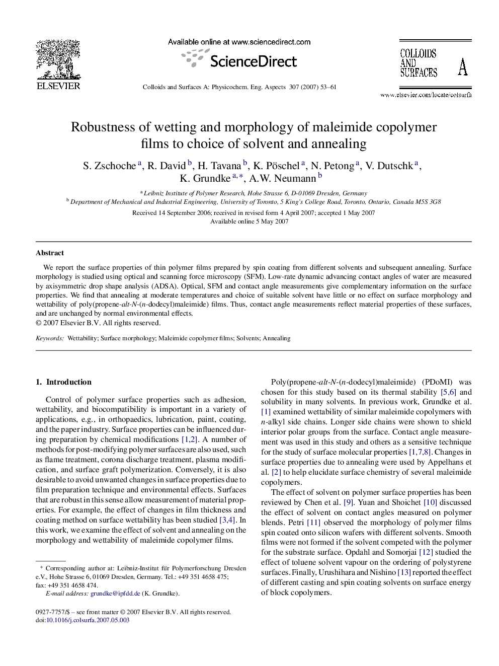 Robustness of wetting and morphology of maleimide copolymer films to choice of solvent and annealing