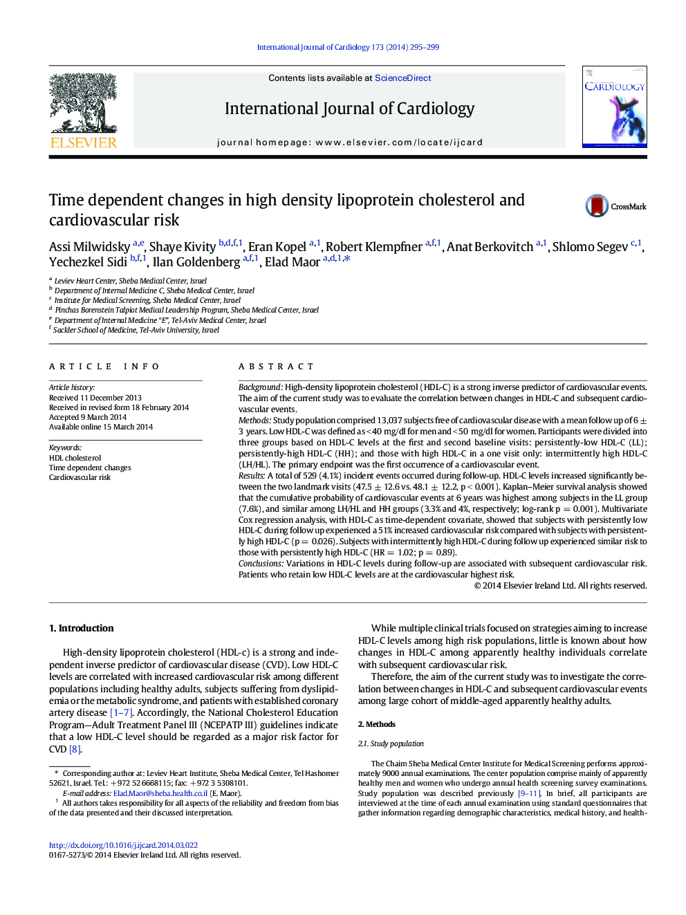 Time dependent changes in high density lipoprotein cholesterol and cardiovascular risk