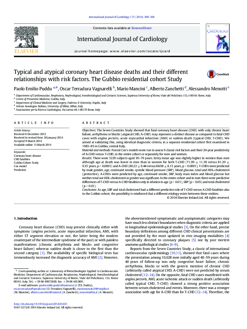 Typical and atypical coronary heart disease deaths and their different relationships with risk factors. The Gubbio residential cohort Study