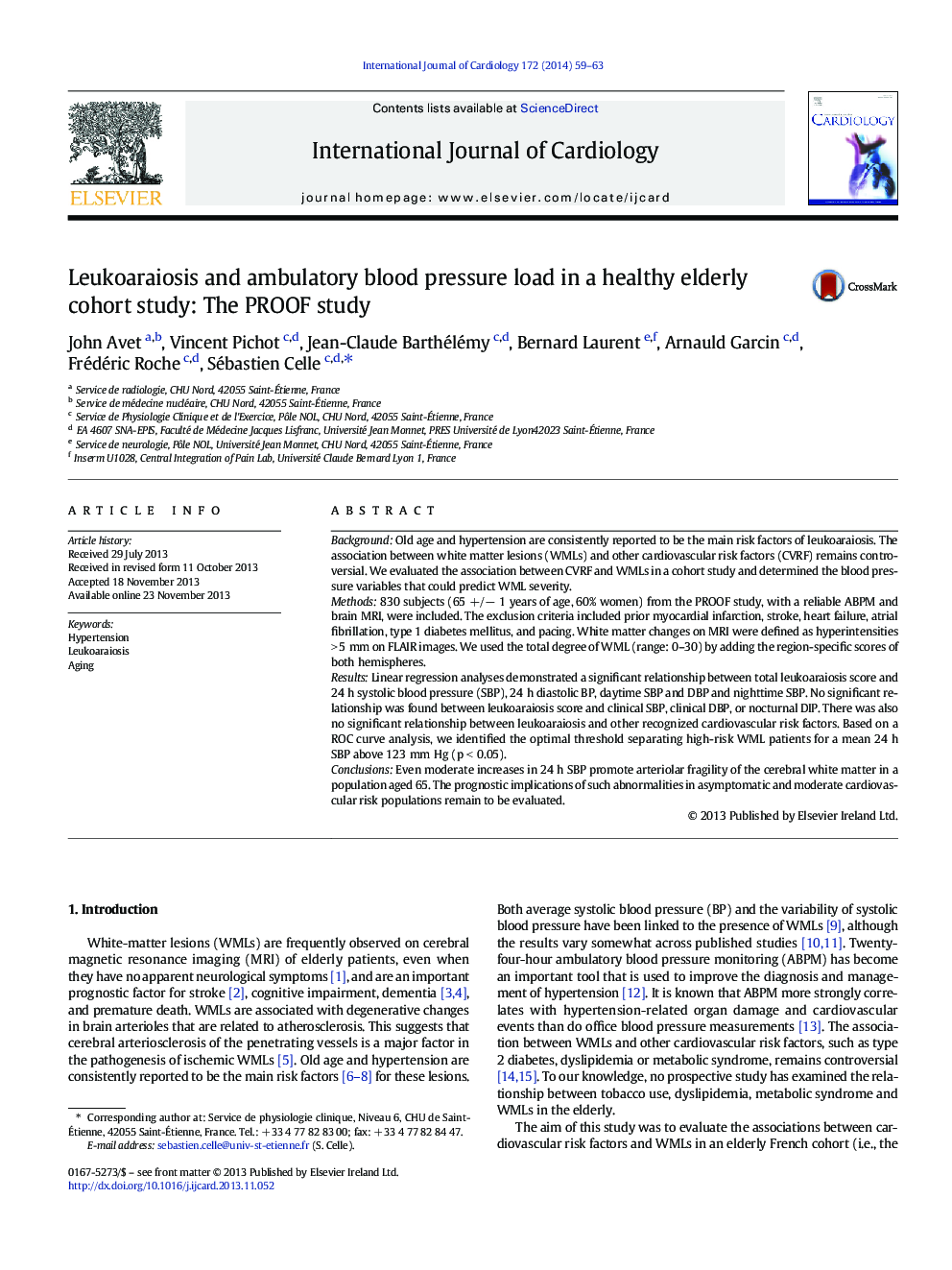 Leukoaraiosis and ambulatory blood pressure load in a healthy elderly cohort study: The PROOF study