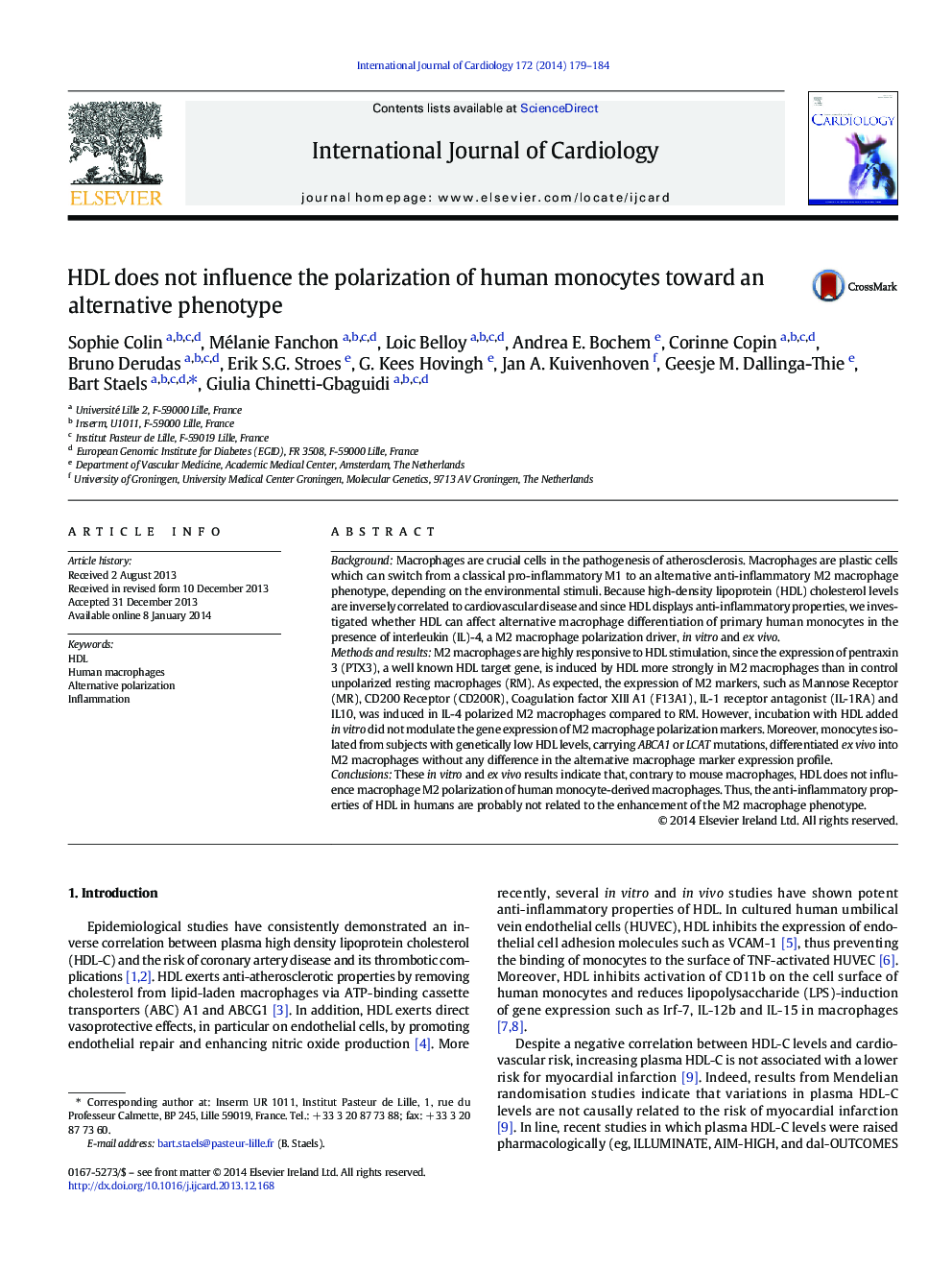 HDL does not influence the polarization of human monocytes toward an alternative phenotype