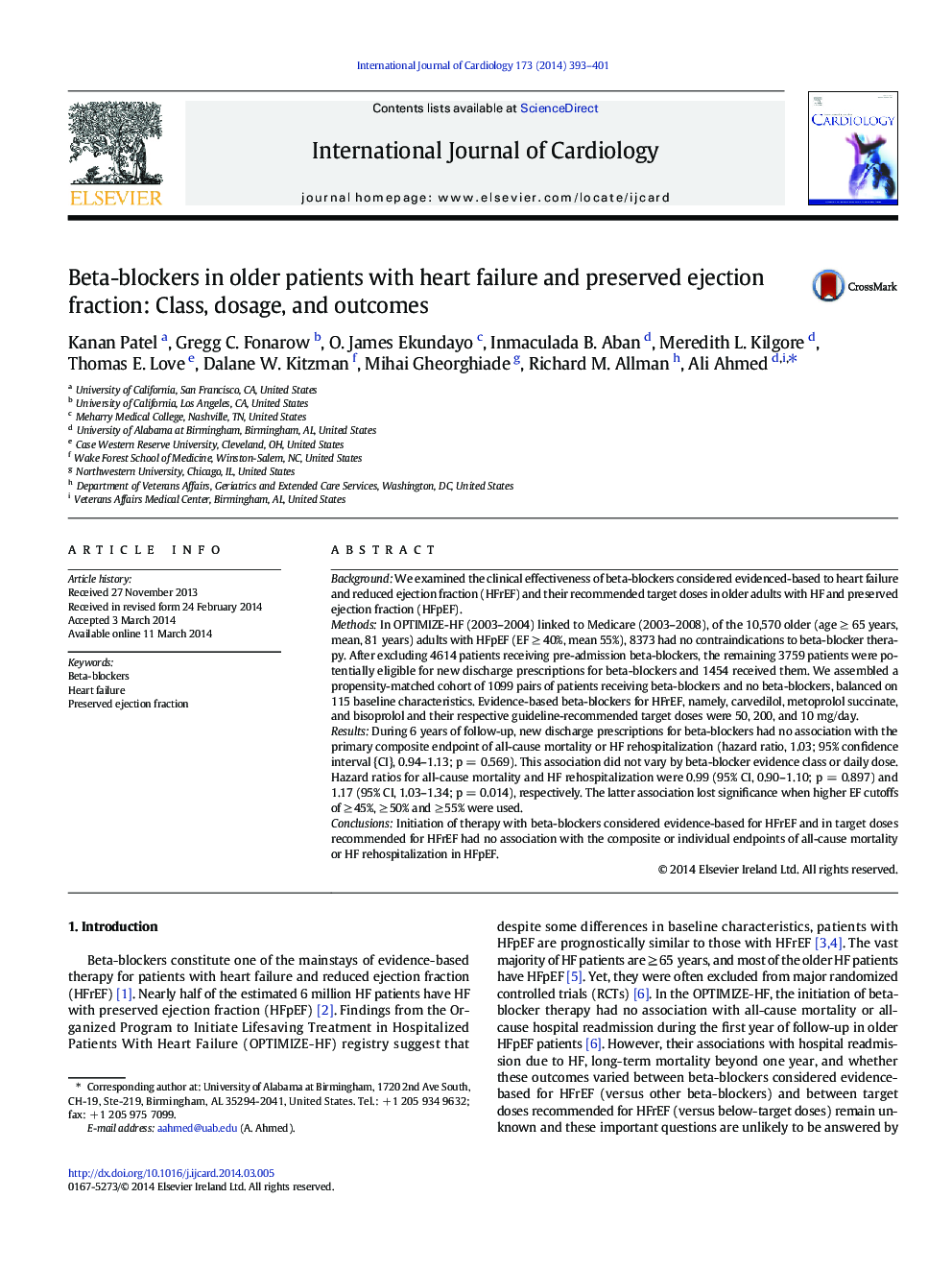 Beta-blockers in older patients with heart failure and preserved ejection fraction: Class, dosage, and outcomes