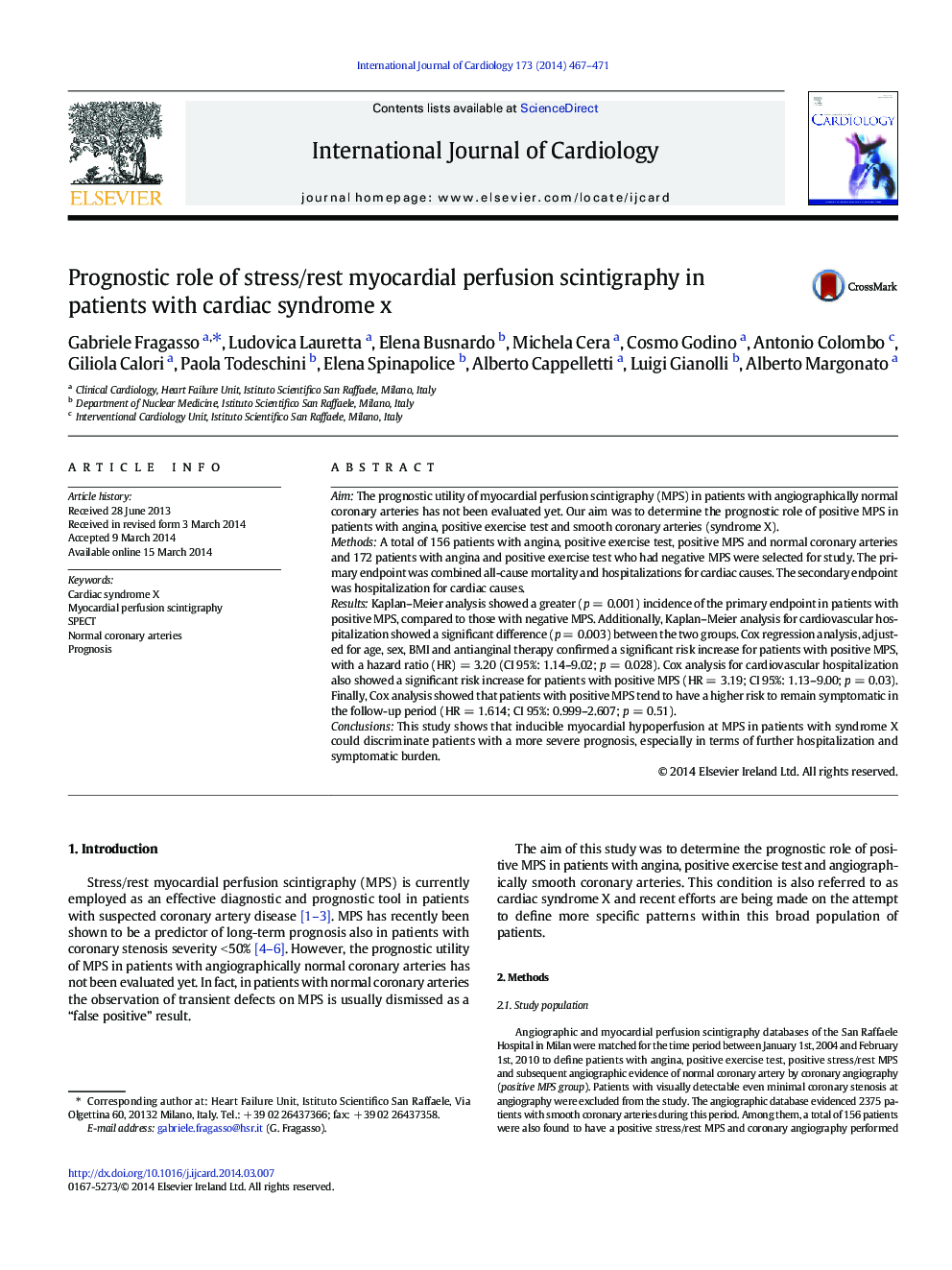 Prognostic role of stress/rest myocardial perfusion scintigraphy in patients with cardiac syndrome x