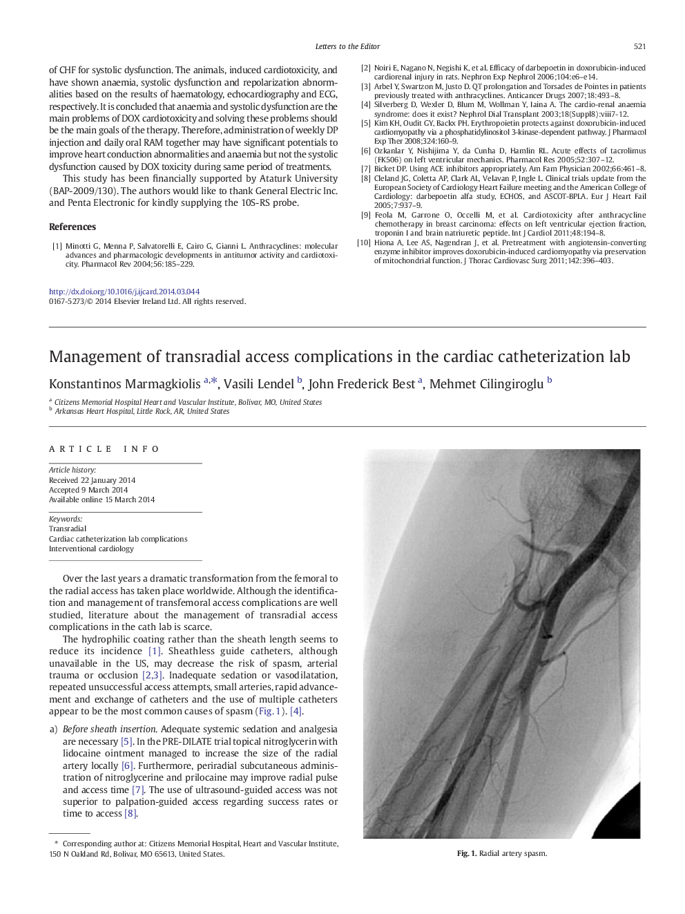 Management of transradial access complications in the cardiac catheterization lab