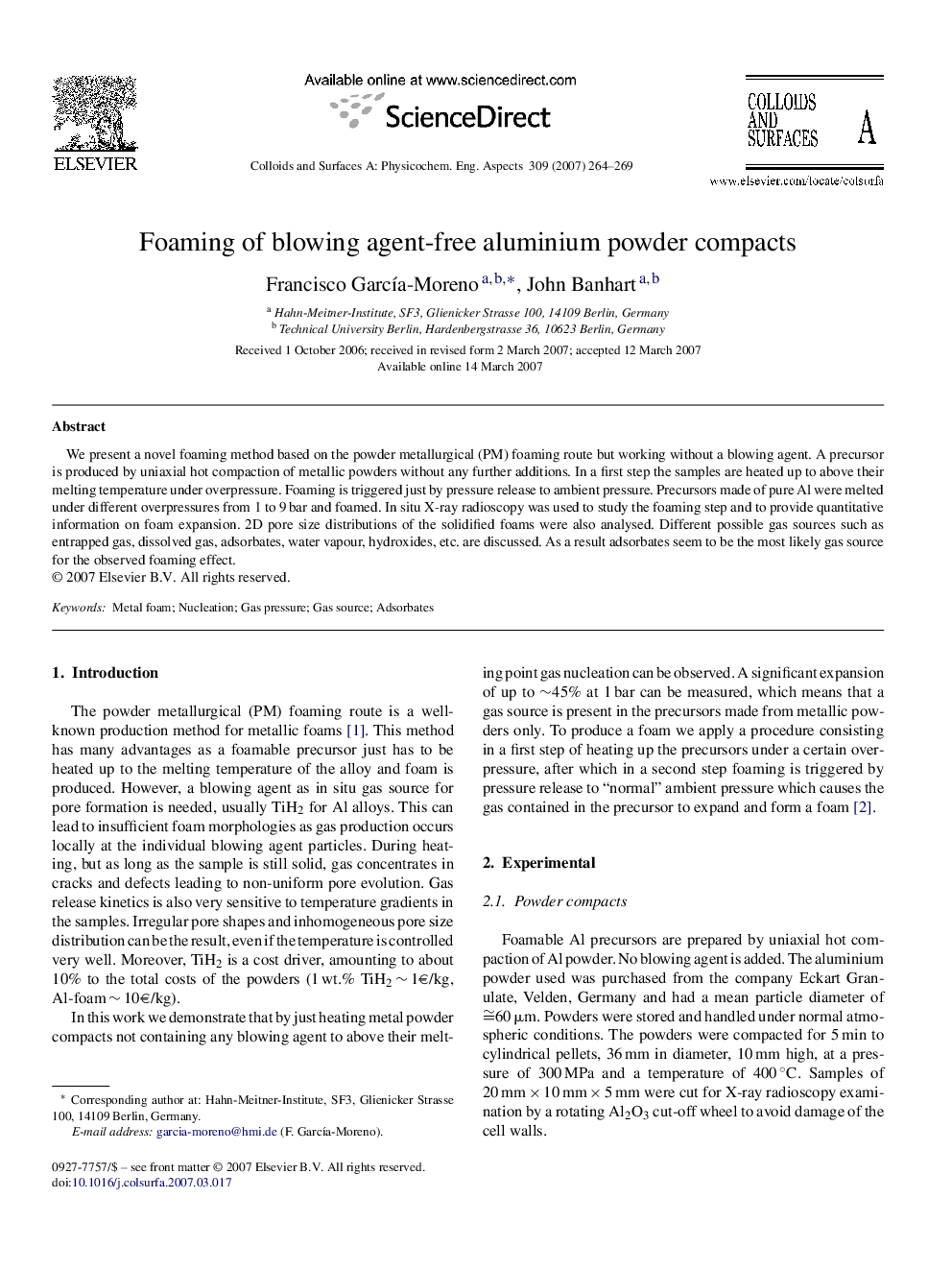 Foaming of blowing agent-free aluminium powder compacts